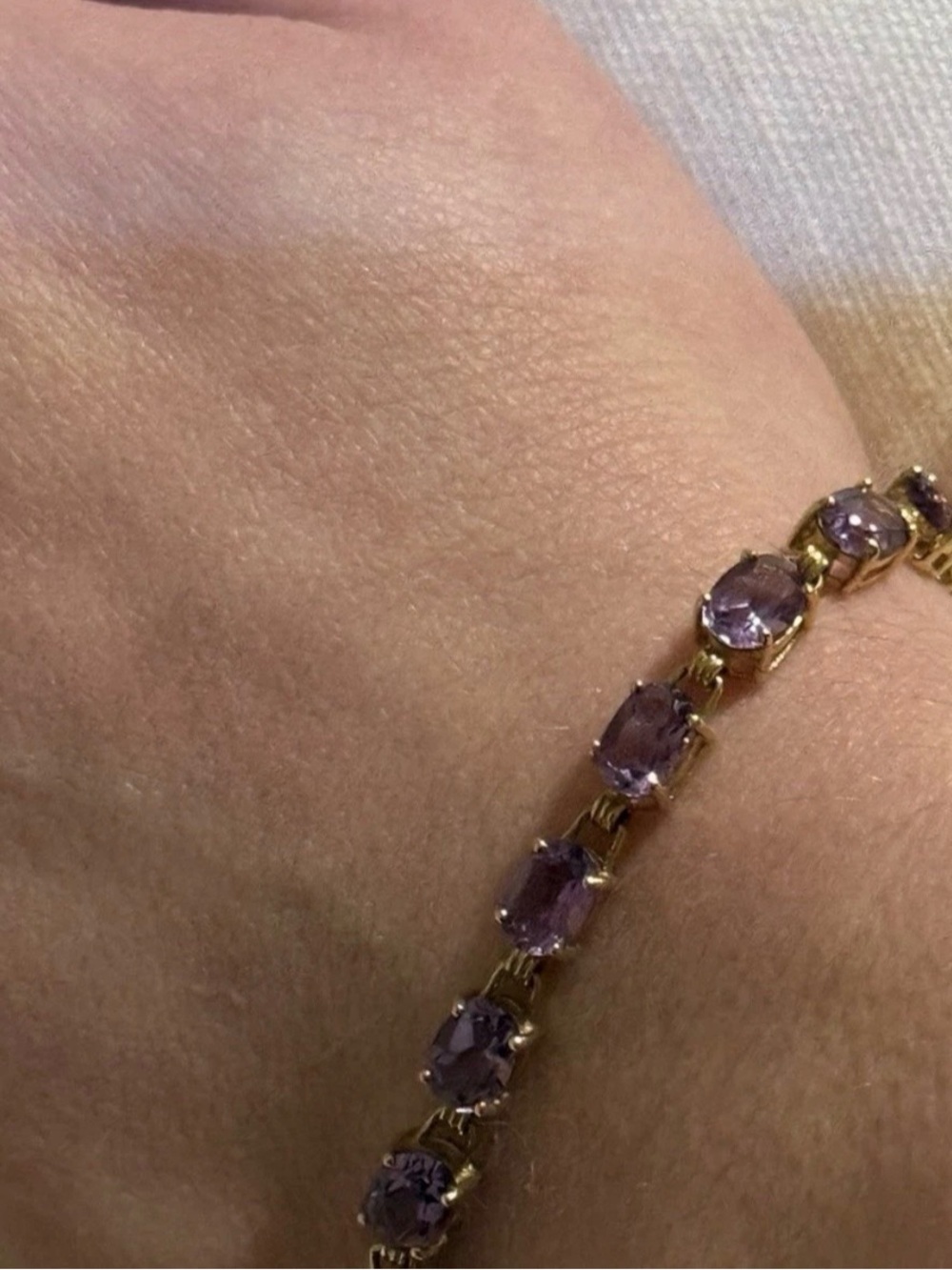 Genuine Amethyst 18 Stone 10kt YG Bracelet 7.5" W/Box Clasp Safety Latch - Picture 2 of 12